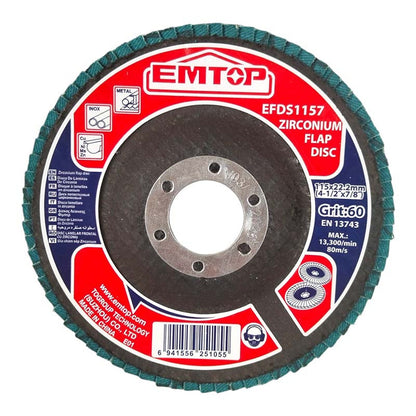 [EFDS1157]-DISCO LAMINADO DE ZIRCONIO 4-1/2 X 7/8 PULGADA, GRANO 60. MARCA EMTOP