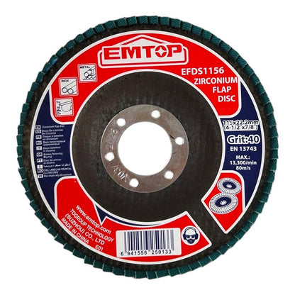 DISCO LAMINADO DE ZIRCONIO 4-1/2 X 7/8 PULGADA, GRANO 40. MARCA EMTOP
