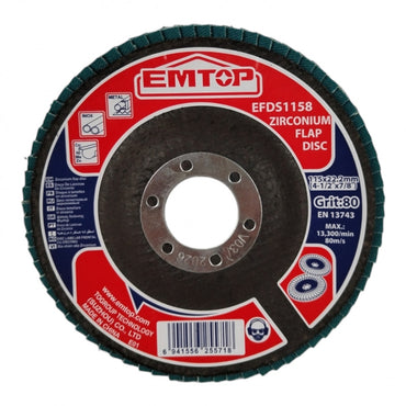 DISCO LAMINADO DE ZIRCONIO 4-1/2 X 7/8 PULGADA, GRANO 80. MARCA EMTOP