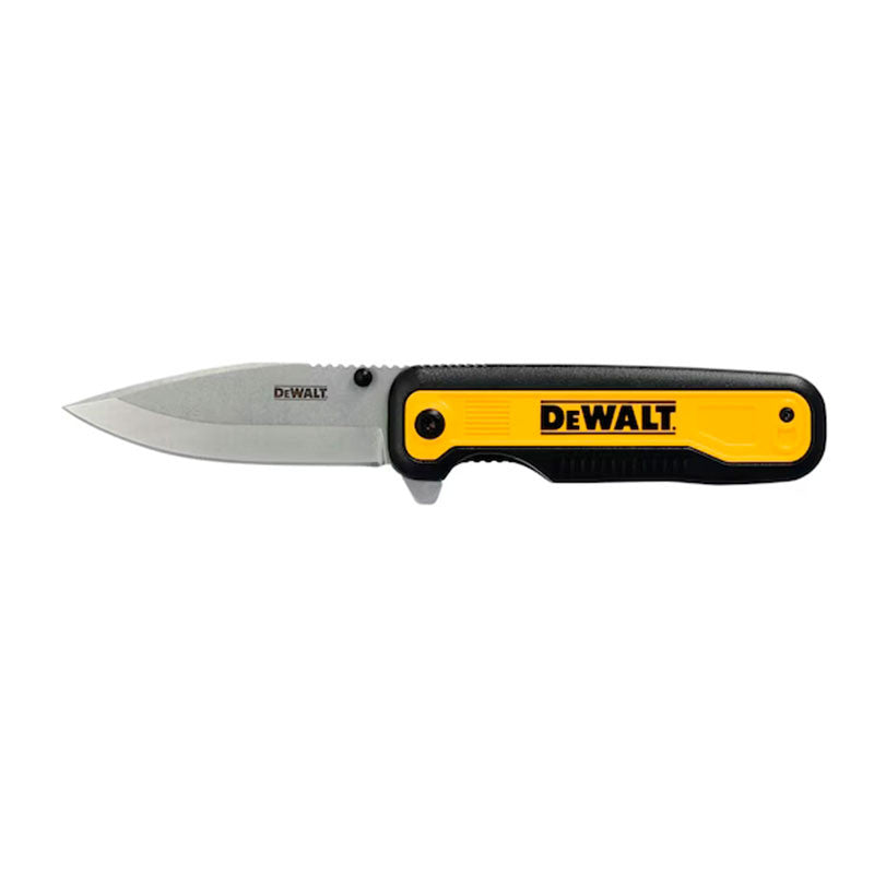 NAVAJA DE BOLSILLO PLEGABLE MANGO DE METAL, HOJA DE ACERO INOXIDABLE, LONGITUD 3.3 PULGADAS. DEWALT