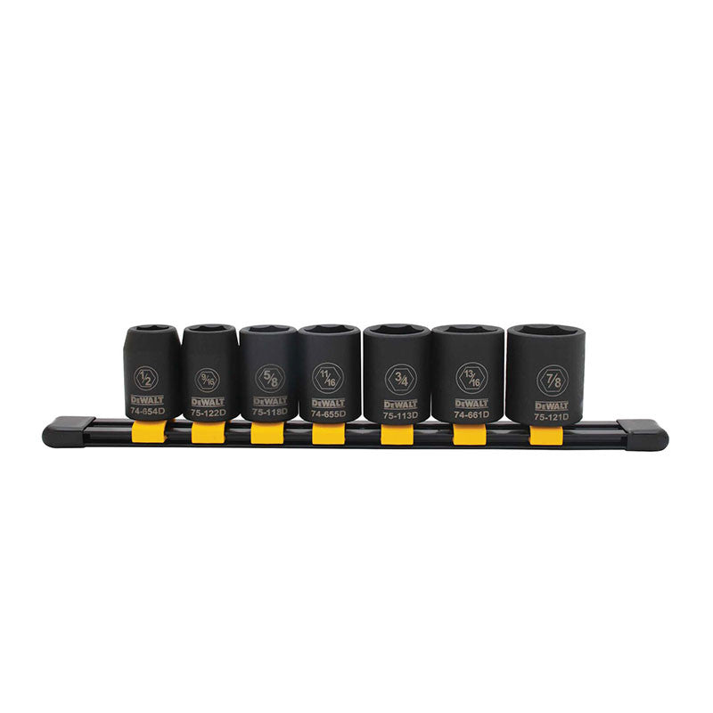 [DWMT74452OSP] -Juego De 7 Copas Cortas De Impacto En Pulgadas Raiz 1/2, Incluye 1/2, 9/16, 5/8, 11/16, 3/4, 13/16 Y 7/8 Plg. Dewalt