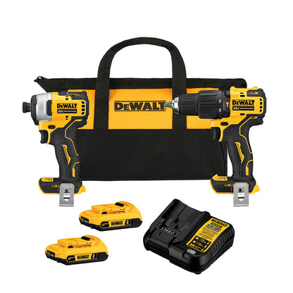 Combo Atomic Barreno/Taladro Percutor Y Atornillador De Impacto De 20 Voltios De Sin Carbones Marca Dewalt