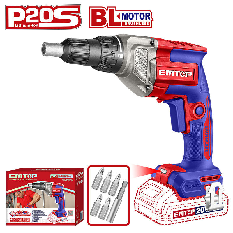 Atornillador inalámbrico para tablayeso, Emtop, ECDSL20428