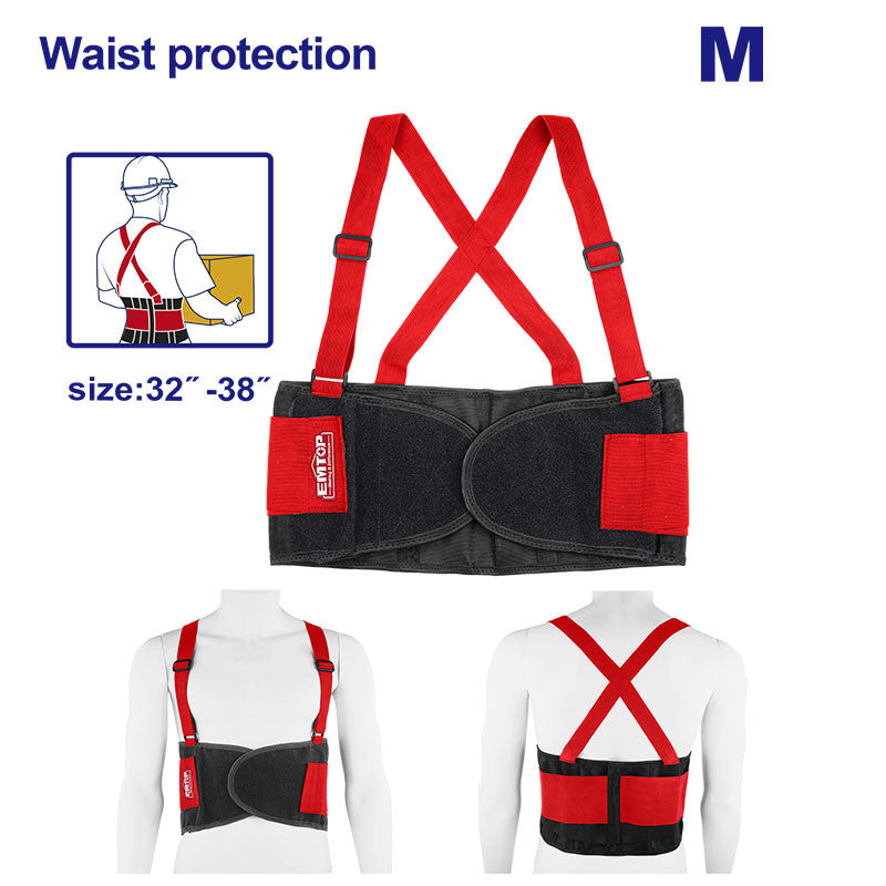 [EMTG901M] -Cinturon De Apoyo Ajustable Con Tirantes, Proteccion Lumbar De Fuerza Y Levante De Objetos Pesados, Talla M. Emtop