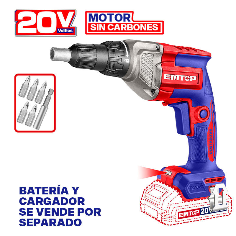 Atornillador inalámbrico para tablayeso, Emtop, ECDSL20428