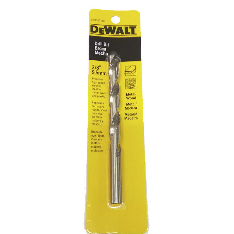 [DW130038C] - BROCA, METAL Y MADERA, 3/8 PULG, ACERO RAPIDO, HSS. MARCA DEWALT