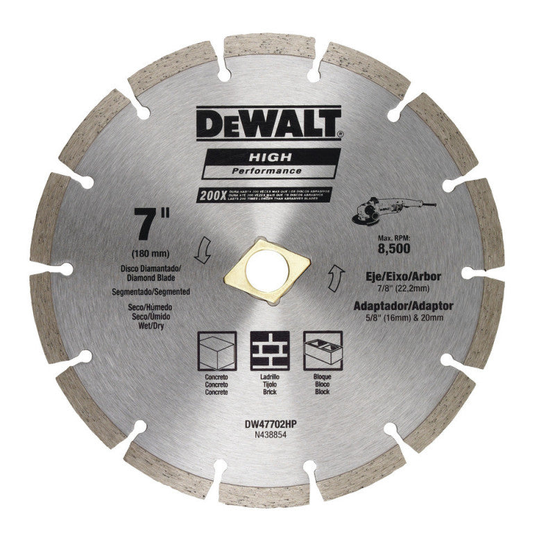 [DW47702HP] -Disco Diamantado, 7 Pulg, Cortes En Seco, Borde Segmentado, Con Arandela De Ajuste De 7/8 Y 5/8 Pulg. Marca Dewalt
