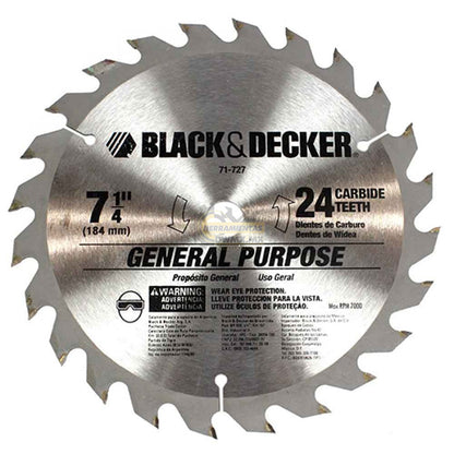 [71-727] -Disco De Sierra, 7-1/4 Pulg, Eje 5/8 Pulg, 24 Dientes De Carburo, Para Uso General En Madera. Marca Black And Decker