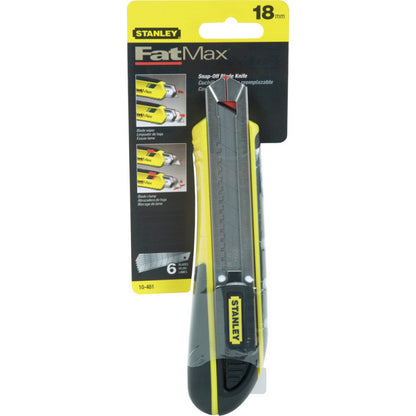 [10-481] -Cuchilla Snap-Off, Fatmax, Ancho De Hoja De 18 Mm, Cuerpo Plastico Abs, Mago De Goma, Rieles Acero Inox. Marca Stanley