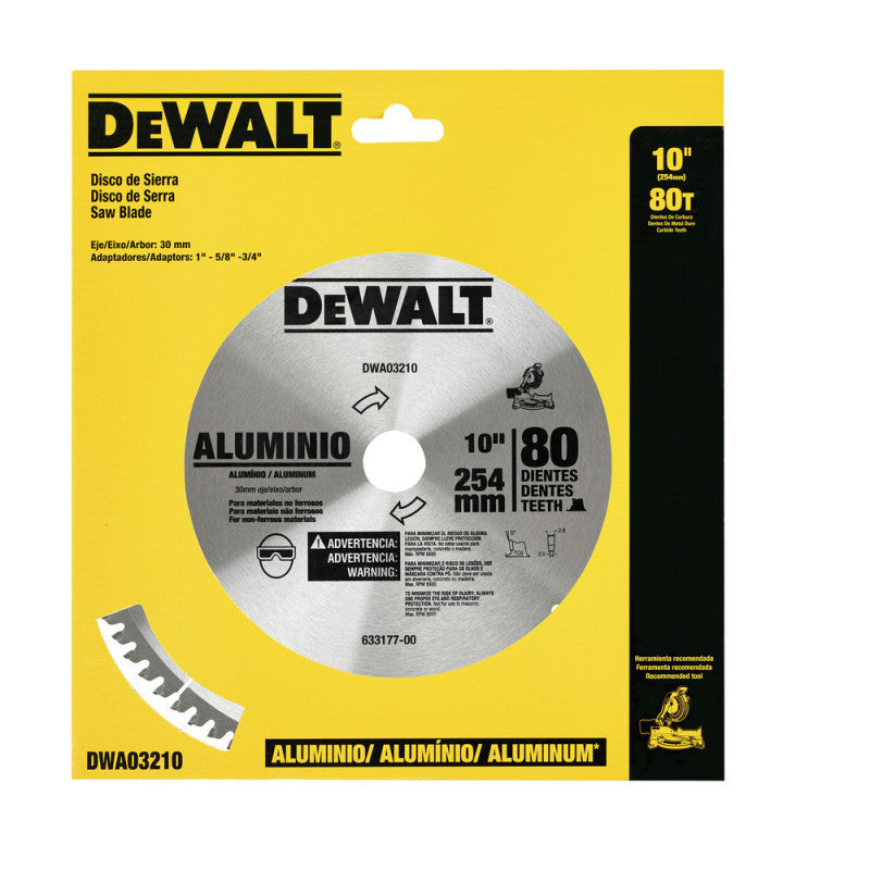 [DWA03210] -Disco De Sierra, 10 Pulg, Eje 30 Mm Adaptador De 1, 5/8, 3/4 Pulg, 80 Dientes De Carburo, P/Aluminio. Marca Dewalt