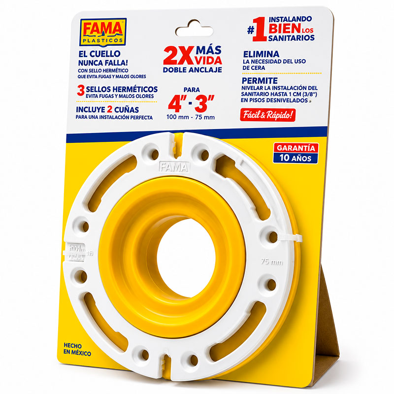 BRIDA MOVIL PARA SANITARIO, CUELLO TURBO FLUSH, PARA INSTALACION DE INODOROS. FAMA.