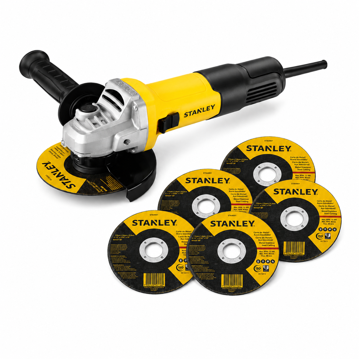 Pulidora Stanley de 750 Watts 4-1/2" Con 5 Discos De Corte De Metal Gratis