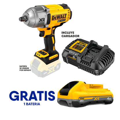 LLAVE DE IMPACTO XR, 1/2 PULG, 20V, BRUSHLESS, 1,200 LIBRAS/PIE. INCLUYE CARGADOR. GRATIS BATERIA DCB2104. DEWALT