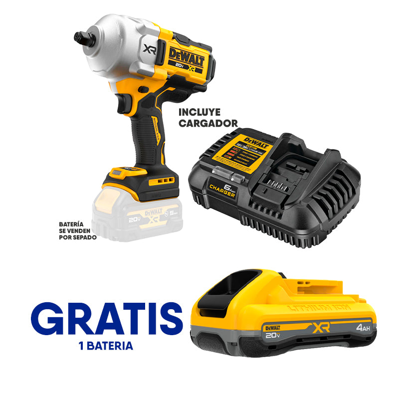Llave De Impacto Xr, 3/4 Plg, 20v Brushless, Torque 1,420 Lb/Pie. Incluye Cargador. Gratis Bateria Dcb2104. Dewalt