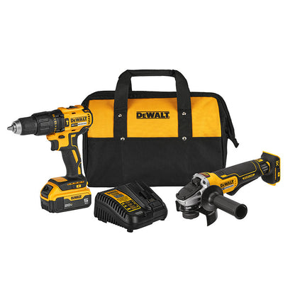 Combo Inalambrico, Taladro Percutor De 1/2, Esmeriladora 4 1/2, 20v Xr, Brushless, 1 Bateria Y Cargador. Dewalt