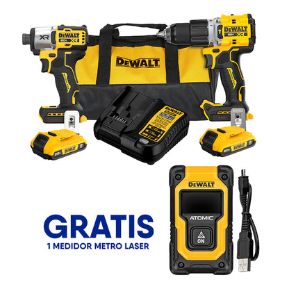 Combo Taladro Percutor 1/2 Y Atornillador De Impacto 1/4, Inalambrico 20v Xr, Brushless. Gratis Metro Laser. Dewalt