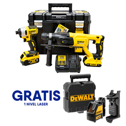 Combo Rotomartillo Sds Plus Y Atornillador De Impacto 1/4, Inalambricos, 20v, Caja Tstak. Gratis Nivel Laser. Dewalt