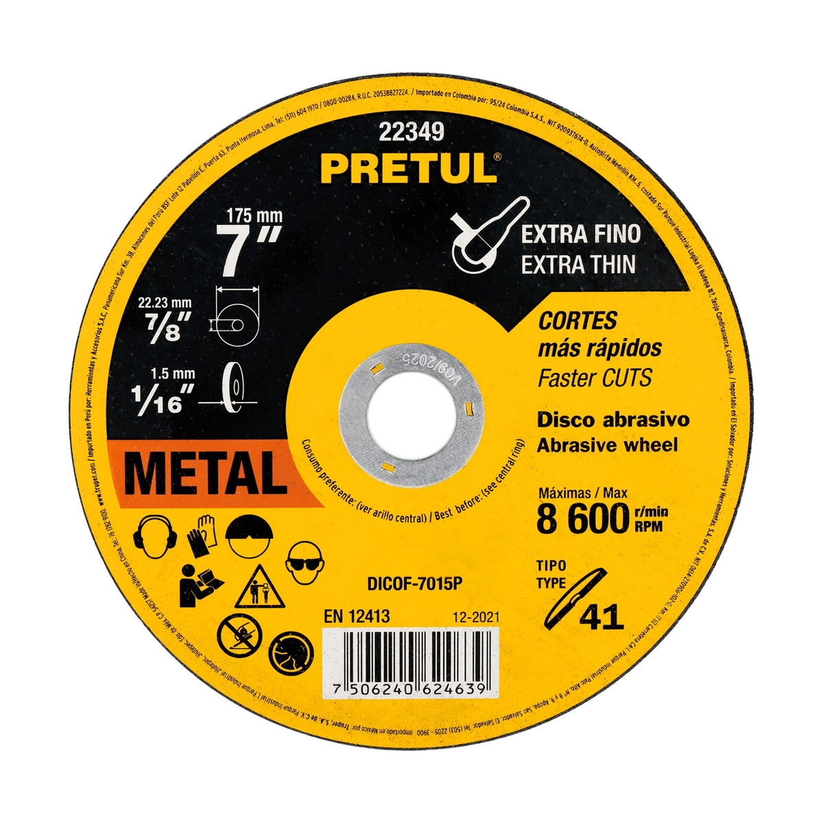 22349 Disco 7 pulgadas corte Pretul