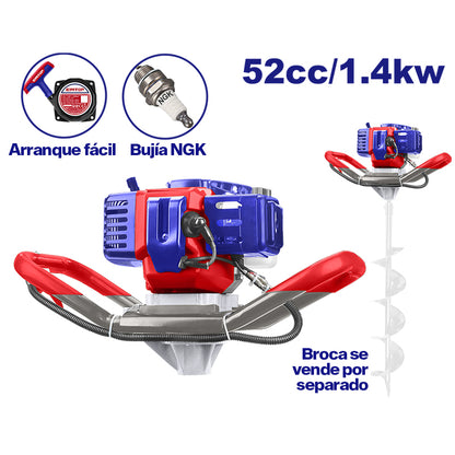 Ahoyador A Gasolina 52cc, 1.4kw, Motor 2 Tiempos, 0-265 Rpm, Tanque 1200ml. Broca Se Vende Por Separado. Emtop