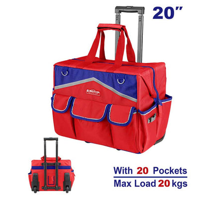 BOLSA DE HERRAMIENTAS RIGIDA CON RUEDAS, ASA TELESCOPICA Y MULTIPLES COMPARTIMENTOS. EMTOP EHRRTB2013