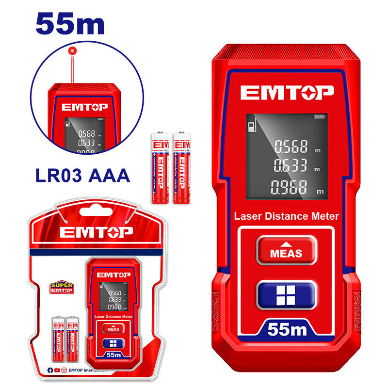MEDIDOR DE DISTANCIA LASER, RANGO 55M. EMTOP