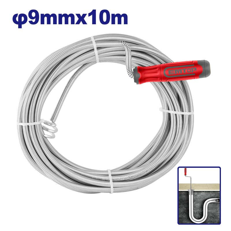DESTAPADOR DE TUBERIAS DE 10M FLEXIBLE DE ACERO PARA LIMPIEZA DE DRENAJES. EMTOP