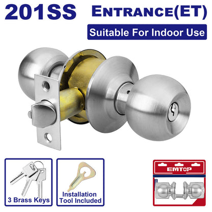 [EMQH1501] - CHAPA DE BOLA, CERRADURA TIPO ENTRADA, ACERO INOX, PLATA SATINADO, DISTANCIA CENTRO 60MM, PARA PUERTAS 35–45MM, EMTOP