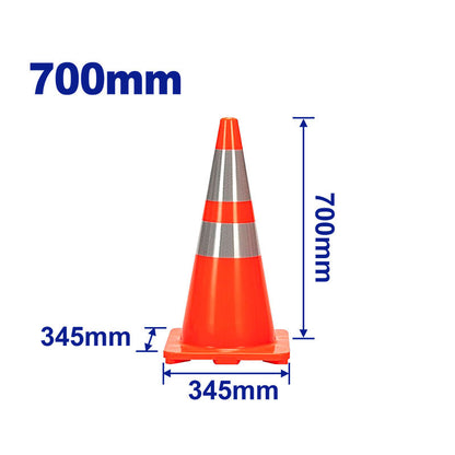 CONO DE SEGURIDAD PVC 27-1/2 PLG. BASE 13-1/2 X 13-1/2 PLG, CON CINTAS REFLECTIVAS. EMTOP