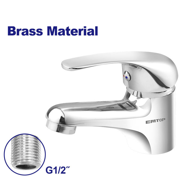 GRIFO MEZCLADOR PARA LAVAMANOS. CUERPO DE LATON Y MANIJA DE ZINC, INCLUYE MANGUERAS FLEXIBLES. EMTOP