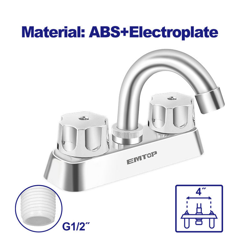 GRIFO PARA LAVAMANOS 4 PLG. PLASTICO ABS CROMADO, PARA AGUA FRIA Y CALIENTE. EMTOP