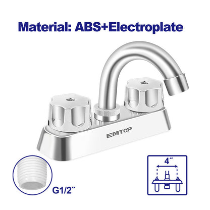 GRIFO PARA LAVAMANOS 4 PLG. PLASTICO ABS CROMADO, PARA AGUA FRIA Y CALIENTE. EMTOP