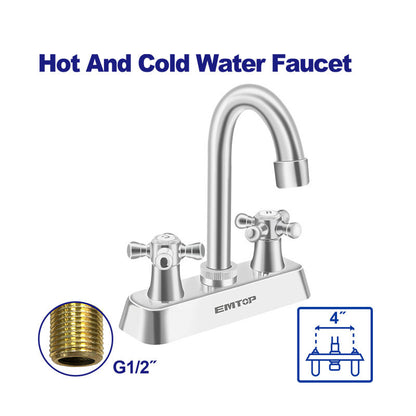 GRIFO PARA LAVAMANOS 4 PLG. CUERPO DE LATON Y MANIJA PLASTICA, PARA AGUA FRIA Y CALIENTE. EMTOP