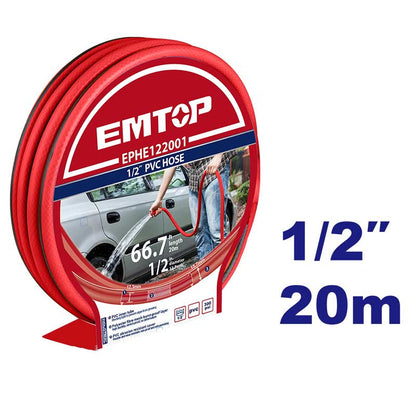 MANGUERA PVC 1/2 PLG. LARGO 20M ,PARA AGUA, LIGERA Y RESISTENTE HASTA 300 PSI. NO INCLUYE ACOPLES. EMTOP