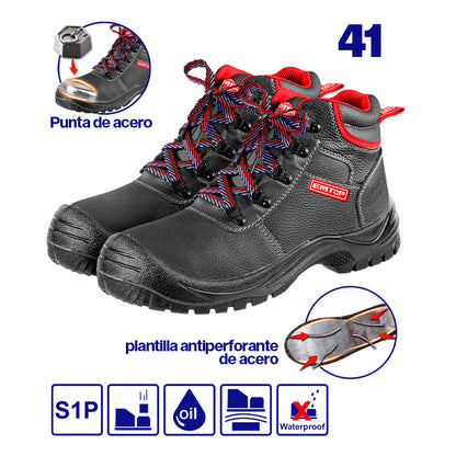 BOTAS DE SEGURIDAD PUNTA DE ACERO, ENTRESUELA ANTIESTATICO, ANTIVIBRACION, SUELA DE DOBLE DENSIDAD. TALLA 41. EMTOP