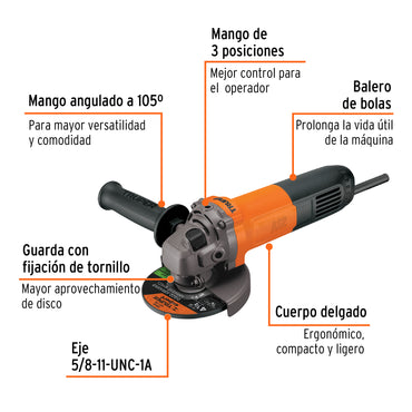 Esmeriladora angular 4-1/2", 700W, TRUPER PRO