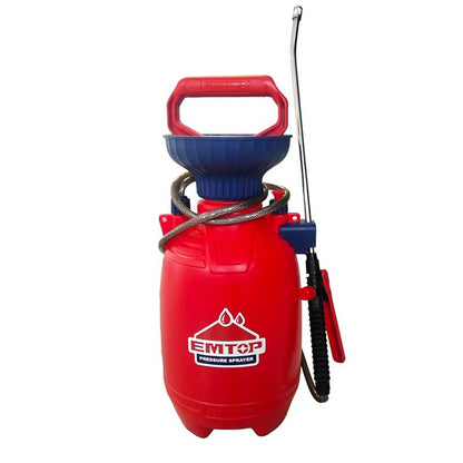 PULVERIZADORA/ROCIADORA DE 5 LITROS, MANGUERA FLEXIBLE 1.2 METROS, LANZA INOXIDABLE. MARCA EMTOP