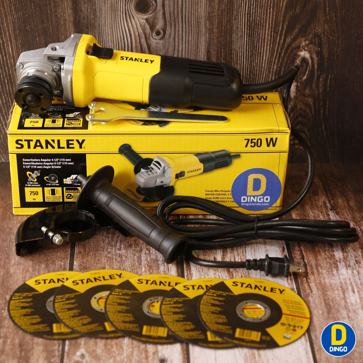 Pulidora Angular Stanley 4-1/2" 750W 12,000 RPM + 5 Discos | SG7115-B3