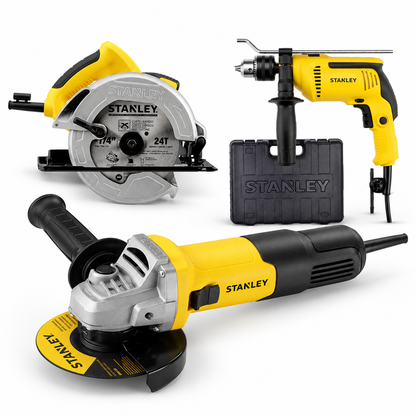 Combo Stanley Sierra Circular 7-1/4" 1600W + Pulidora 750W 4-1/2" + Barreno Percutor 700W | SC16-B3 + SG7115-B3 + SDH700K-B3