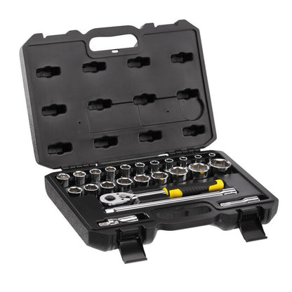 JUEGO DE 24 PIEZAS, RAIZ DE 1/2 PULGADA, COPAS 6 PUNTOS, MILIMETRICAS CON MALETA PLASTICA. STANLEY