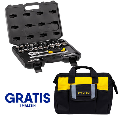 Juego De 24 Piezas, Raiz De 1/2 Pulgada, Copas 6 Puntos, Milimetricas Con Maleta Plastica. Gratis Maletin. Stanley