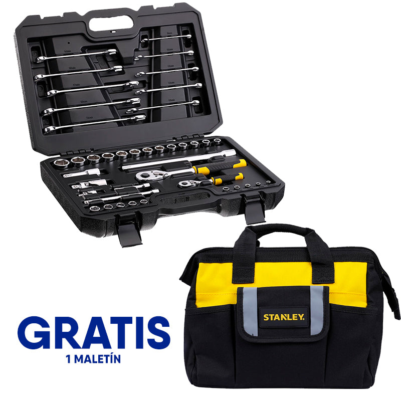 [STMT82832‑OF] - JUEGO 41 PZS, RAIZ 1/4 y 1/2 PULGADA, COPAS 6 PUNTOS Y LLAVES, MILIMETRICAS CON MALETA PLASTICA. GRATIS MALETIN. STANLEY