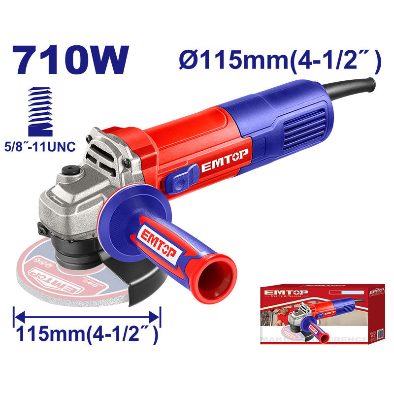 [ULAGR17181] - ESMERILADORA ANGULAR 4-1/2 PLG, 710 WATTS, 12000 RPM, 110-120V, ROSCA 5/8. EMTOP