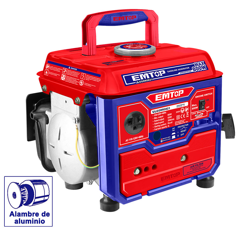 Generador, 800 Watts, A Gasolina, Motor 2 Tiempos, Deposito De 4 Litros. Marca Emtop