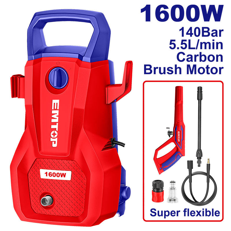 Hidrolavadora 1600w, 2030 Psi, Flujo 5.5l/Min, Con Manguera 5m Y Pistola, Sistema Auto Stop. Emtop