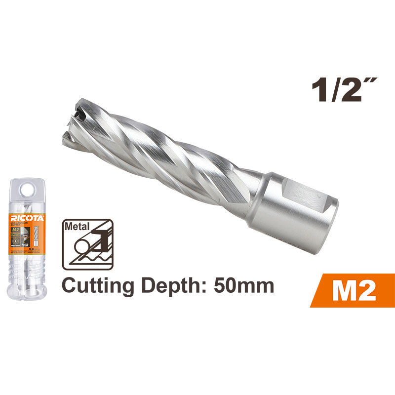 BROCA ANULAR PARA METAL HSS M2, 1/2 X 2 PLG, VASTAGO WELDON 3/4 PLG, RICOTA.