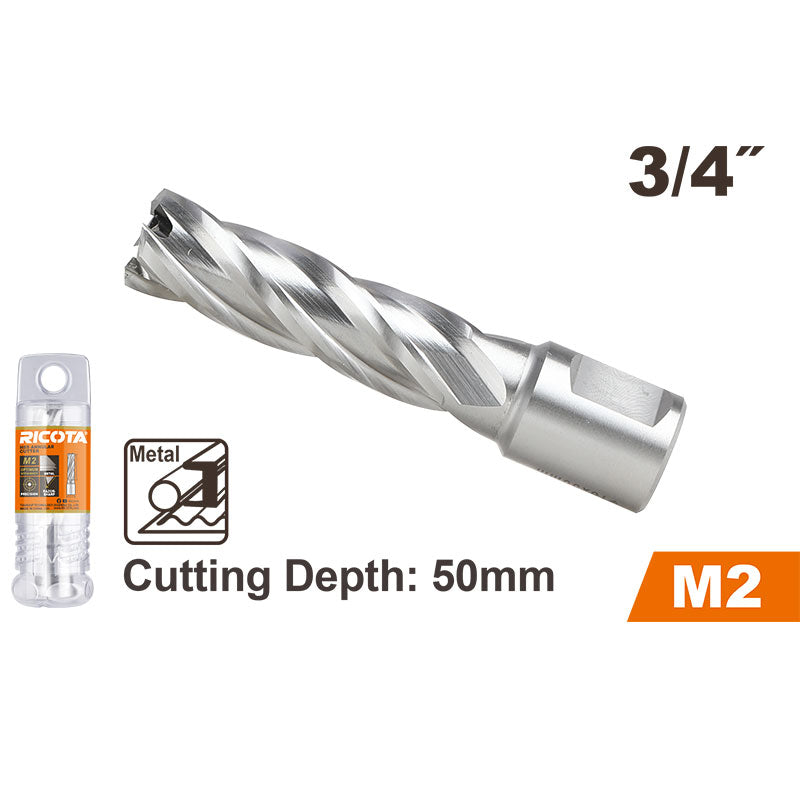 Brocas anulares para metal HSS M2, 3/4 x 2 plg, vástago Weldon 3/4 plg, Ricota