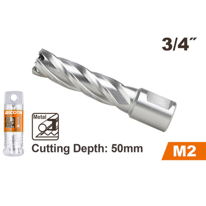 Brocas anulares para metal HSS M2, 3/4 x 2 plg, vástago Weldon 3/4 plg, Ricota