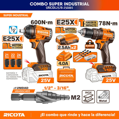 COMBO DE BARRENO, LLAVE DE IMPACTO Y BROCA ESCALONADA. RICOTA