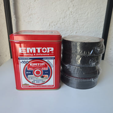 Caja 100 Discos Abrasivos, Planos, 4-1/2 X 3/64 X 7/8 Pulg, Corte Metal Y Acero Inoxidable, 115Mm X 1Mm X 22.2Mm. Emtop