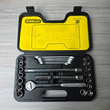 Juego de Copas 25 Piezas 1/2" 6 Puntos Métricas y Pulgadas + Ratchet y Maleta | STANLEY 86-736